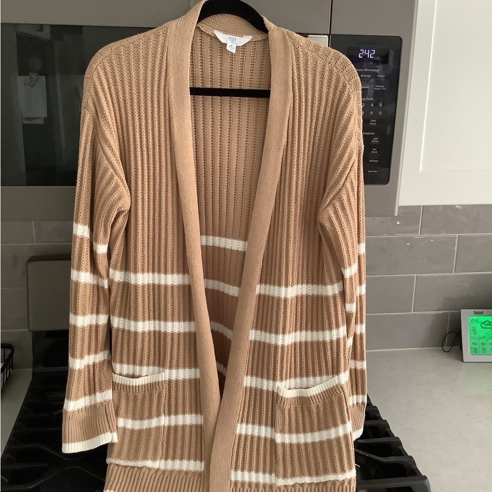 Striped Tan and White Cardigan
